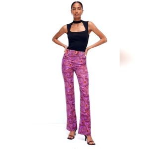 Zara Printed Flared pants side zipper Size XL